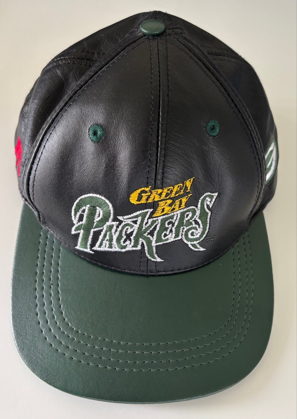 Vintage 90s Green Bay Packers NFL Genuine Leather Snapback Hat Modern USA